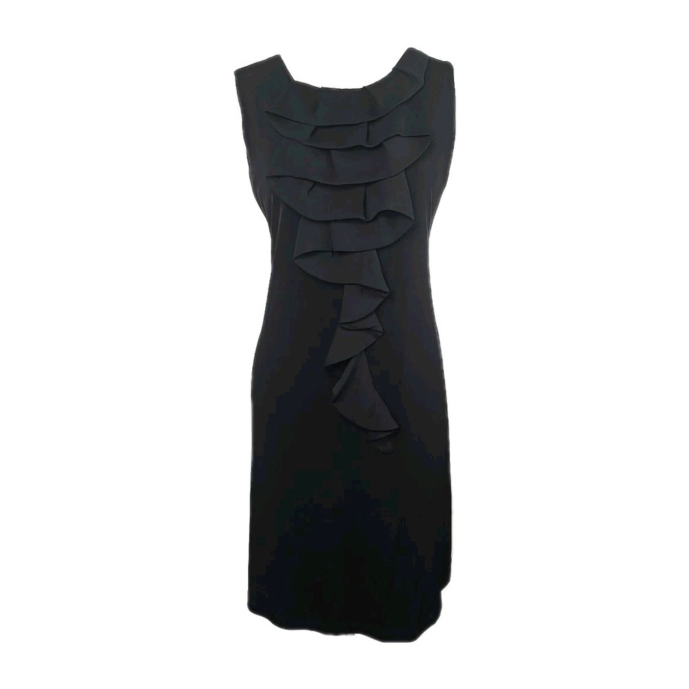 EnFocus Black Stretch Knit Ruffle Front Exposed Back Zipper Sleeveless Dress 12